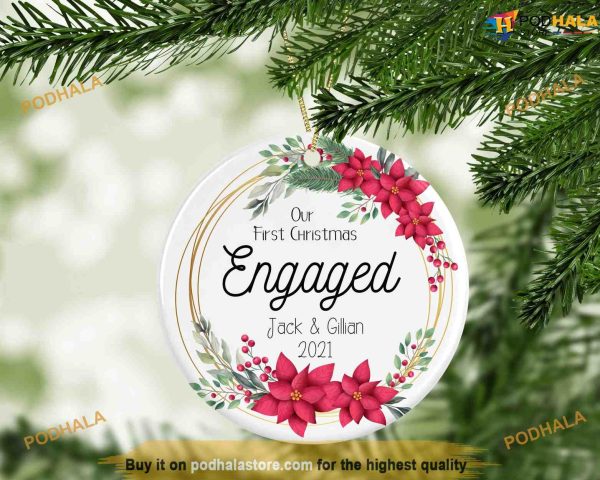 Personalized First Christmas Engaged Ornament, Ceramic First Christmas Ornament