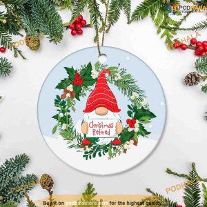 Personalized Gnome Holly Circle Ceramic Ornament, Custom Family Ornaments