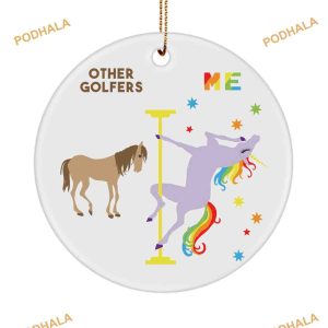 Personalized Golf vs Unicorn Ceramic Ornament, Funny Christmas Ornaments