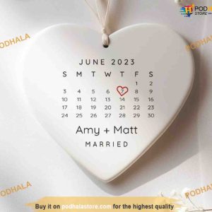 Personalized Heart Calendar Ornament, Wedding Date Married Ornament, Wedding Gift