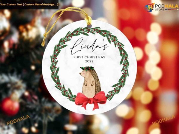 Personalized Hedgehog Baby’s 1st Christmas Ornament