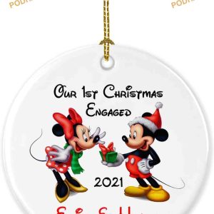 Personalized Mickey & Minnie's First Christmas Ornament, Disney Engaged Ornament