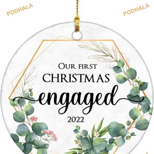 Personalized Our First Christmas Engaged Ornament 2023 Ceramic Ornament