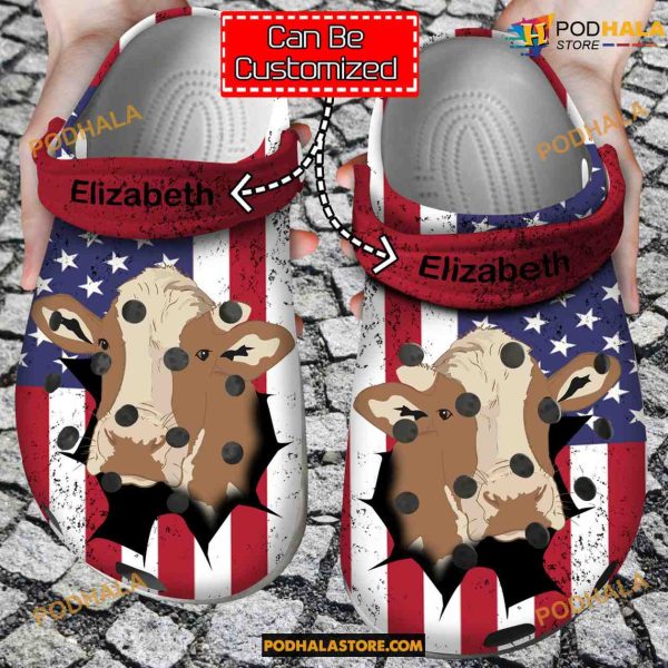 Personalized Patriotic Cow Inside Me Cow Print Crocs Clog Shoes