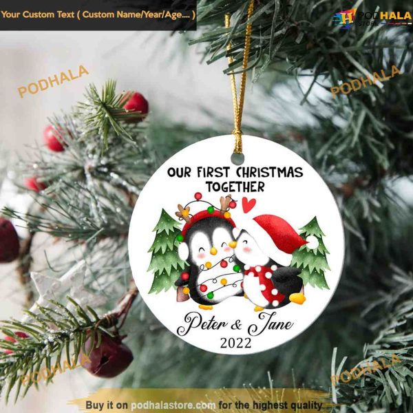 Personalized Penguin Couples Ornament, Celebrating First Christmas Ornament Together