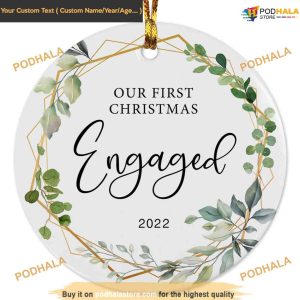 Personalized Porcelain Engaged Christmas Ornament, First Christmas Ornament 2023