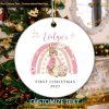 Personalized Rainbow Baby & Peter Rabbit Christmas Ornament, New Baby Ornament
