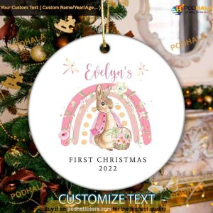 Personalized Rainbow Baby & Peter Rabbit Christmas Ornament, New Baby Ornament