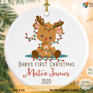 Personalized Reindeer Ornament, First Christmas for Baby Boy