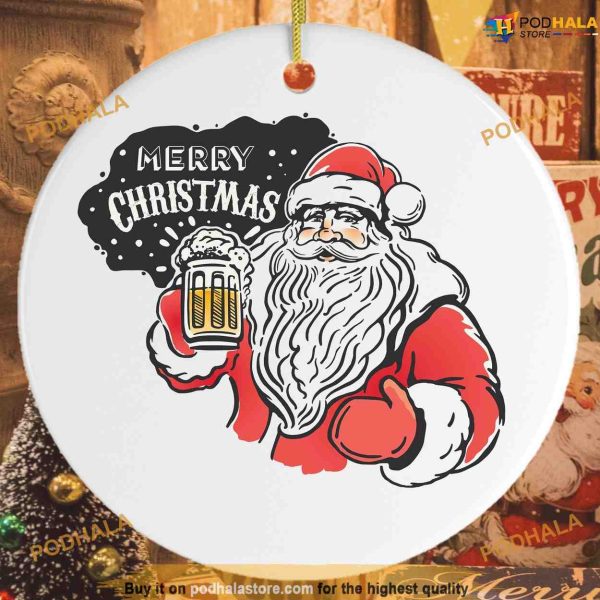 Personalized Santa with Beer Ornament, Funny Christmas Ornaments