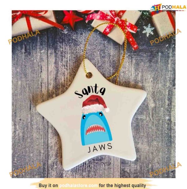 Personalized Shark Santa Jaws Ornament, Funny Christmas Decoration