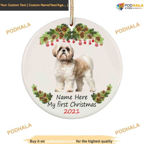 Personalized Shih Tzu Ornament, First Christmas Ornament