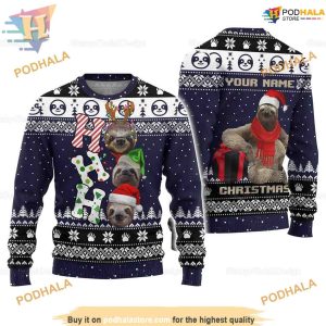 Personalized Sloth Christmas Sweater, Funny Sweater