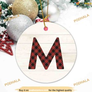 Personalized Vinisong Red Buffalo Plaid M Ornament, Family Tree Decoration