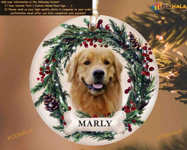 Pet Christmas Ornament Personalized Photo and Name Dog & Cat, Pet Memorial Portrait