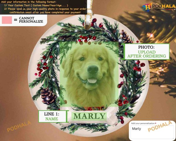 Pet Christmas Ornament Personalized Photo and Name Dog & Cat, Pet Memorial Portrait