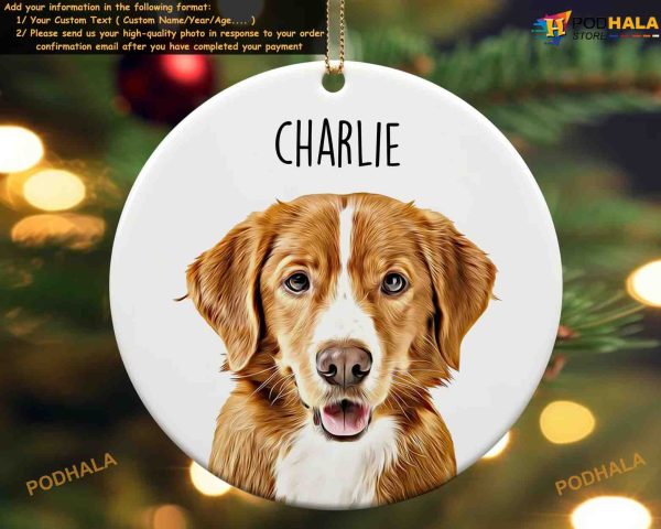 Pet Portrait Ornament Using Pet’s Photo and Name, Personalized Dog
