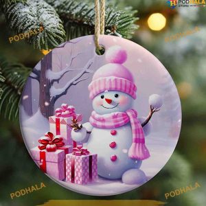 Pink 3D Snowman Presents Ornament, Funny Christmas Ornaments
