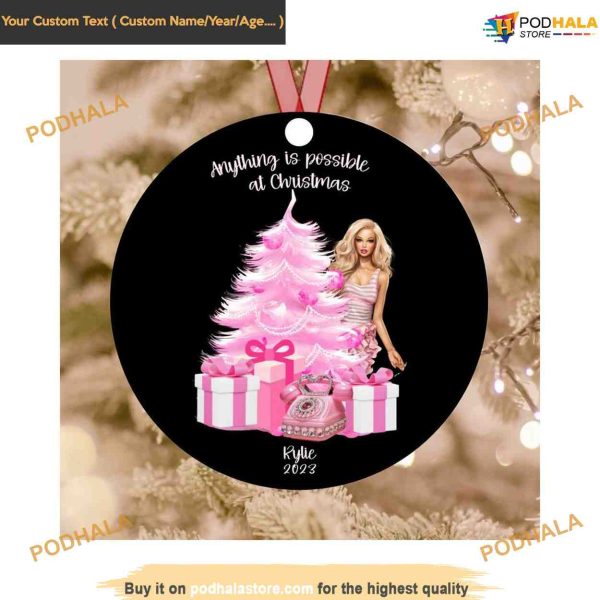 Pink Barbie Christmas Ornament, Custom Family Ornaments