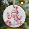 Pink Snowman Design Ornament, 3D Christmas Ornament & Family Tree Decoration