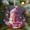 Pink Snowman Ornament, 3D Presents & Family Christmas Tree Ornaments