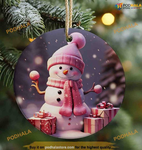 Pink Snowman Ornament, 3D Presents & Family Christmas Tree Ornaments