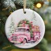 Pink Truck Barn Christmas Ornament, Custom Family Ornaments