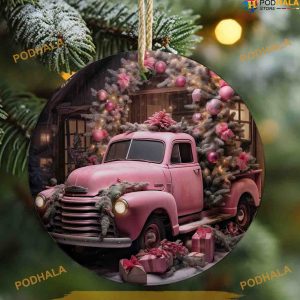 Pink Truck Design Ornament, 3D Christmas Barn & Funny Christmas Ornaments