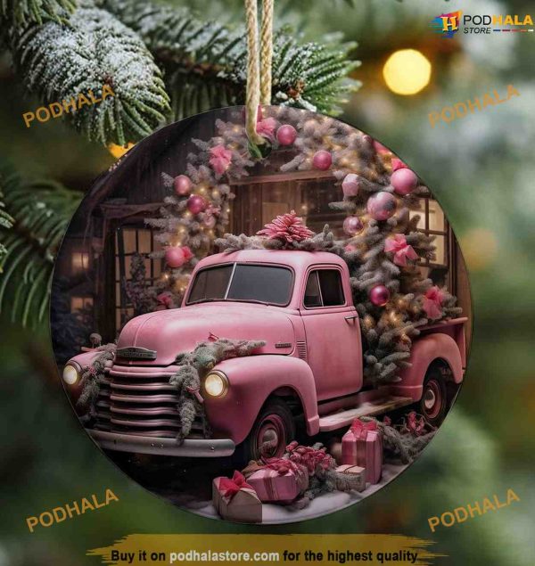 Pink Truck Design Ornament, 3D Christmas Barn & Funny Christmas Ornaments