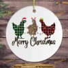 Plaid Rooster Merry Ceramic Ornament, Funny Christmas Ornaments