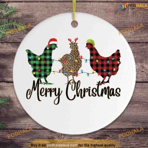 Plaid Rooster Merry Ceramic Ornament, Funny Christmas Ornaments