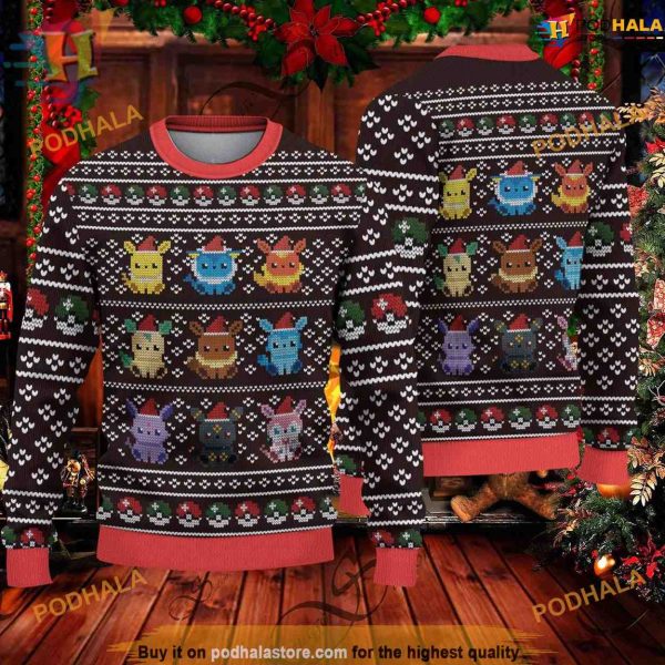 Pokeeemon Eeveelution Xmas Sweater, Friends Christmas Sweater