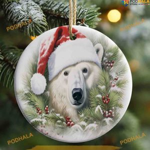 Polar Bear Christmas Hat Ornament, Funny Christmas Ornaments
