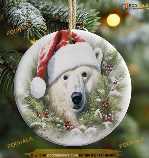 Polar Bear Christmas Hat Ornament, Funny Christmas Ornaments