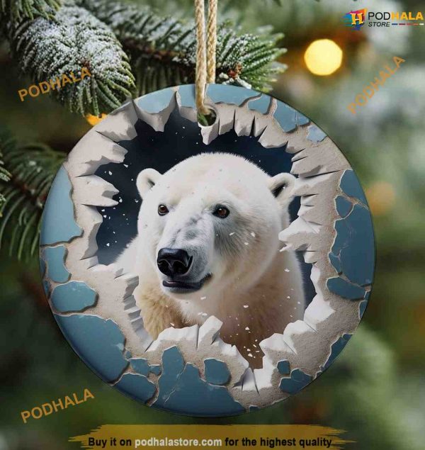 Polar Bear Wall Crack Ornament, Funny Christmas Ornaments