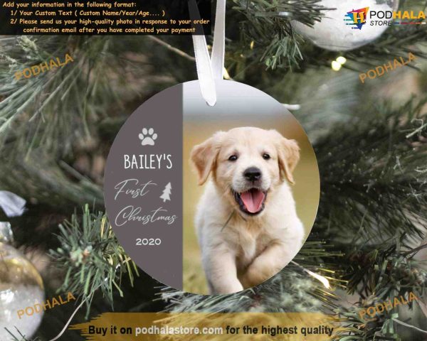 Puppy’s First Christmas Ornament, Personalized Photo Ornaments