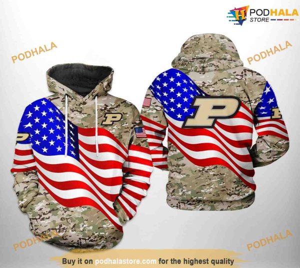 Purdue Boilermakers US Flag Camo Veteran NCAA 3D Hoodie, Sweatshirt, Shirt