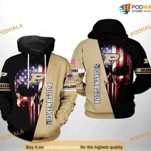 Purdue Boilermakers US Flag Skull NCAA 3D Hoodie, Sweatshirt, Shirt
