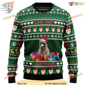 Raccoon Live Fast Eat Trash Family Ugly Christmas Sweater