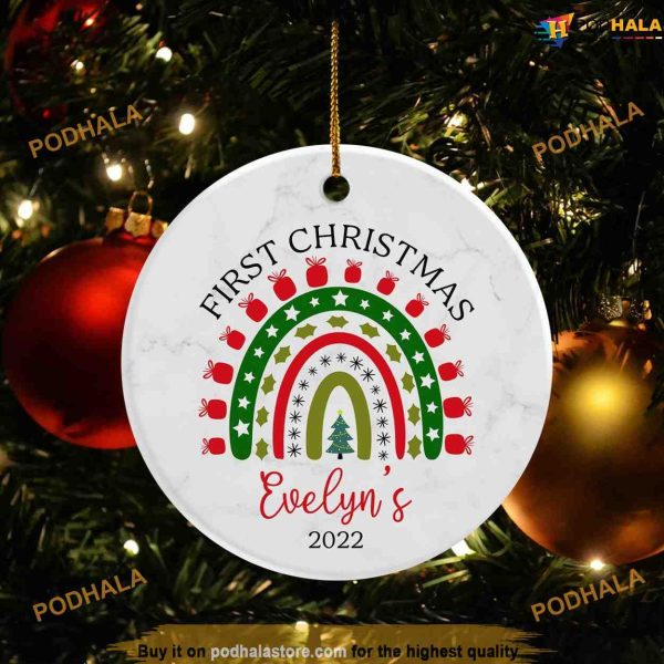 Rainbow Baby’s First Christmas Ornament, Personalized Baby’s 1st Christmas