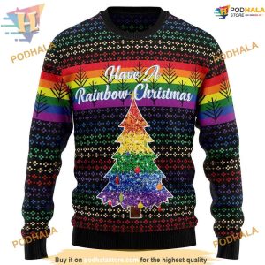 Rainbow LGBT Ugly Christmas Sweater, Funny Xmas Sweater