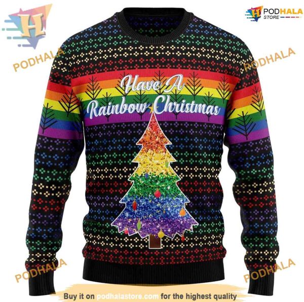 Rainbow LGBT Ugly Christmas Sweater, Funny Xmas Sweater