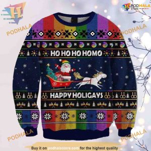 Rainbow Unicorn Hohoho Homo Ugly Christmas Sweater, Friends Christmas Sweater