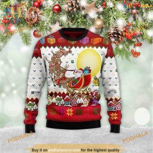 Reindeer And Santa Claus 3D Christmas Hoodie, Funny Xmas Sweater