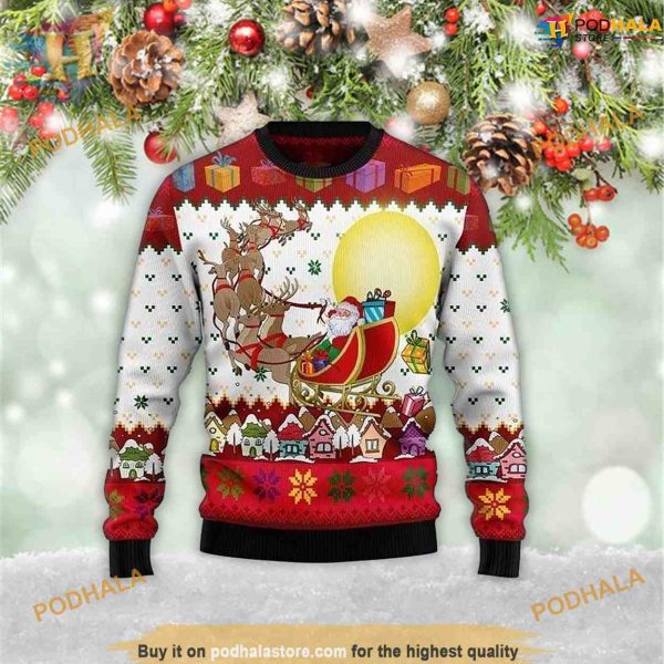 Reindeer And Santa Claus 3D Christmas Hoodie, Funny Xmas Sweater