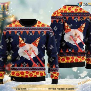 Retro Drax Pizza Cat Ugly Christmas Sweater, Family Ugly Christmas Sweater