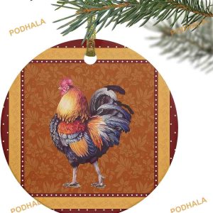 Retro Floral Chicken Ornament, Personalized Family Christmas Ornaments