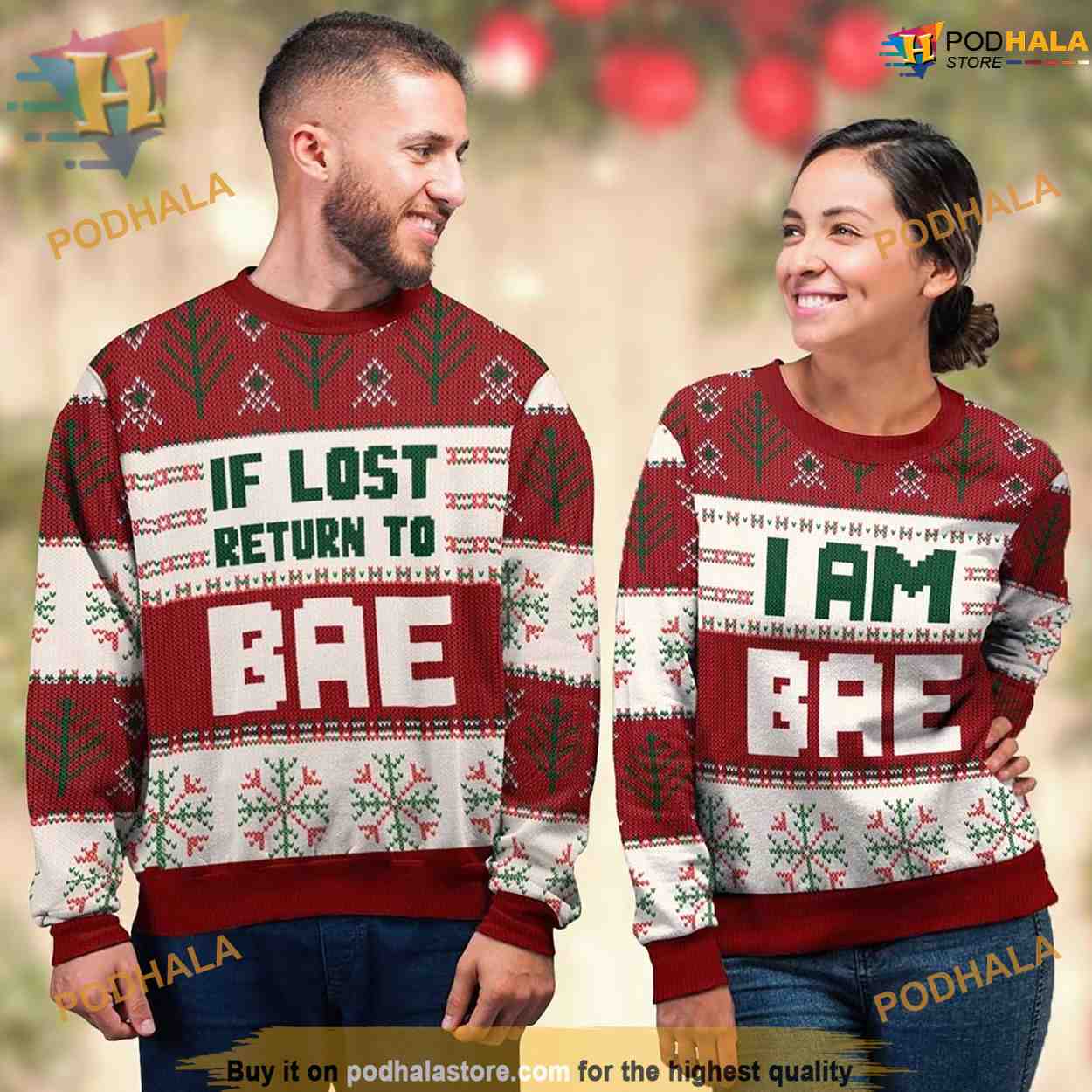 Return to BAE Couple 3D Christmas Sweater, Cute Ugly Christmas Sweater -  Bring Your Ideas, Thoughts And Imaginations Into Reality Today