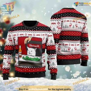 Rheingold Beer Cat Meme Ugly Christmas 3D Sweater, Friends Christmas Sweater