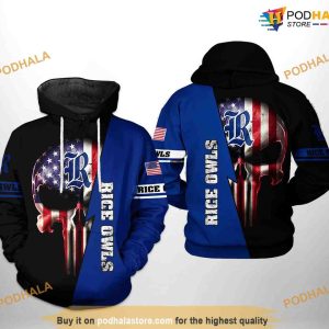 Rice Owls US Flag Skull NCAA 3D Hoodie, Sweatshirt, Shirt